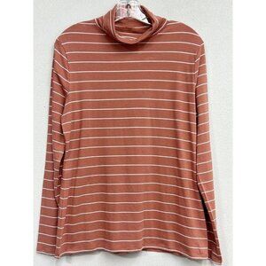 Garnet Hill Turtleneck Large Organic Pima Cotton Tencel Blend apricot Striped